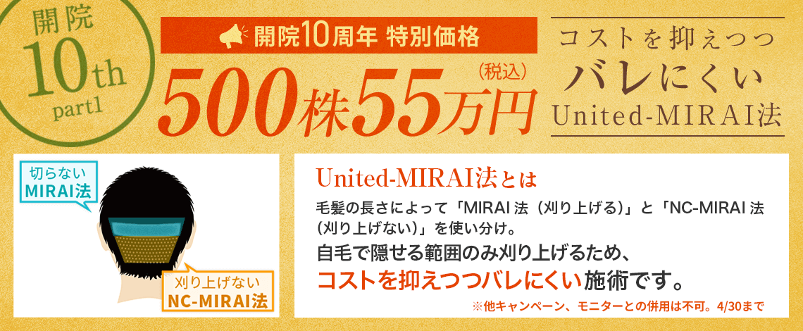 開院10周年特別価格 United-MIRAI 500株55万円